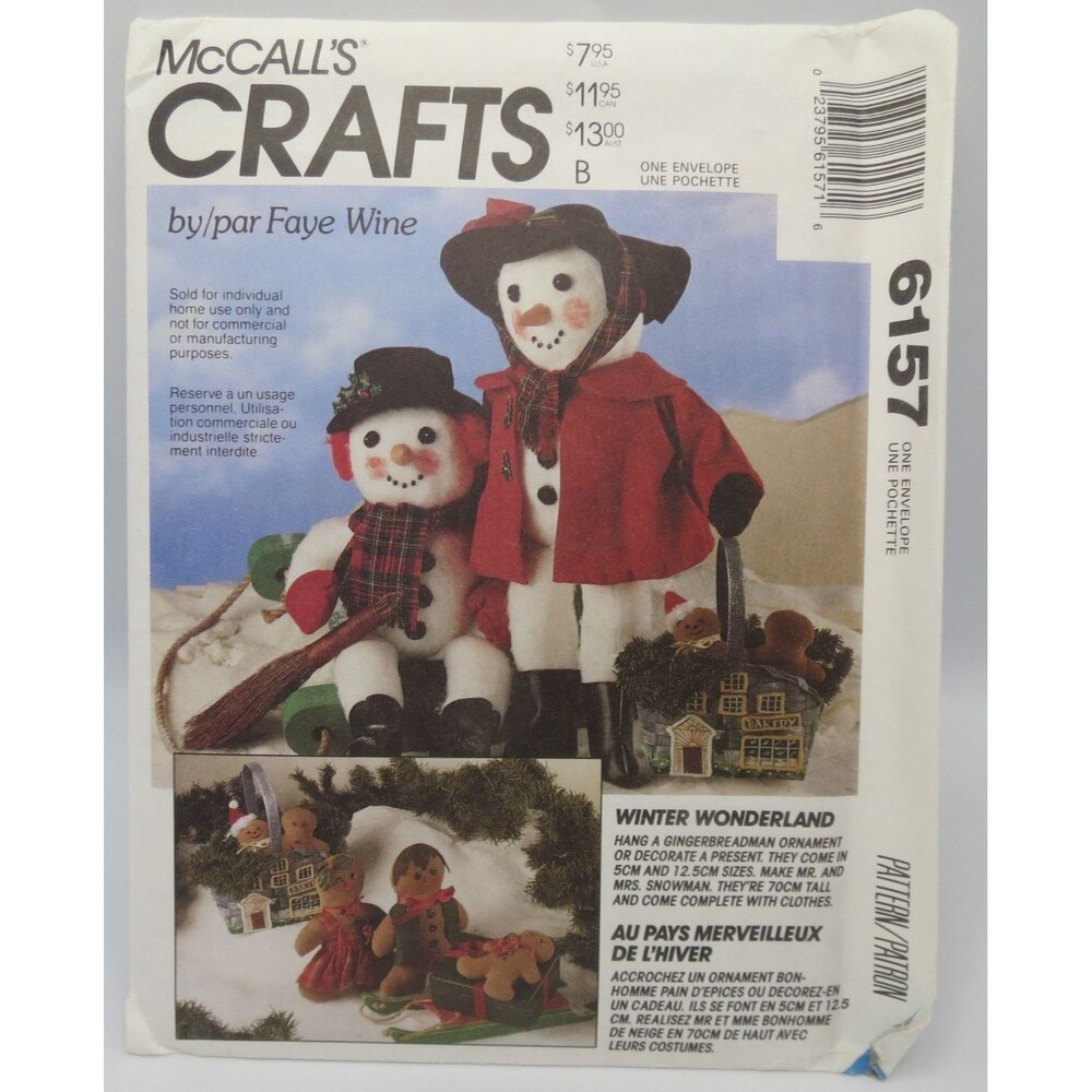 McCall's Crafts 6157 Snowman Gingerbreadmen 28" 5" 1992 Holiday Decor